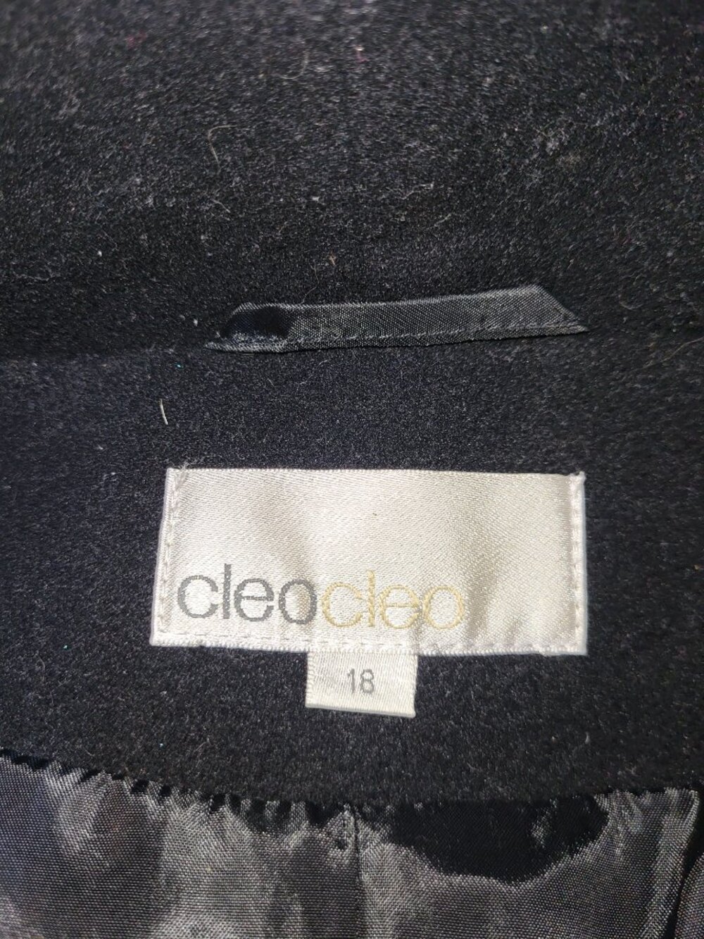 Cleo Black Wool Blend Belted Pea Coat Jacket Size 18 Shawl Collar Classic Winter - Picture 10 of 13
